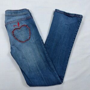 Apple Bottoms Bootcut Jeans Low Rise Embroidered Apple Pocket Size 6 Blue Denim